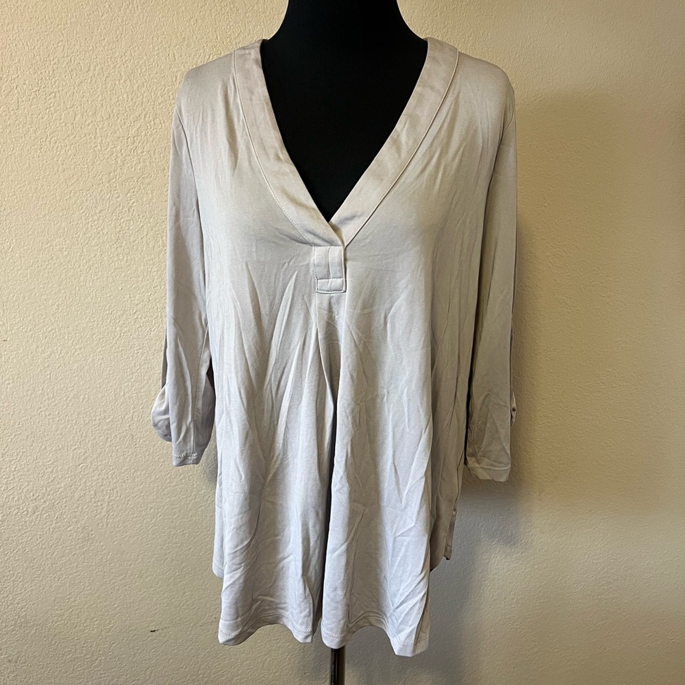 Lush Light Beige V-Neck Blouse